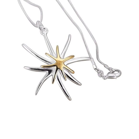 Sterling Silver & Gold Plated Starfish Necklace - Picture 2 of 6